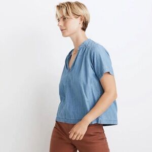 Madewell Denim V-Neck Top SZ S